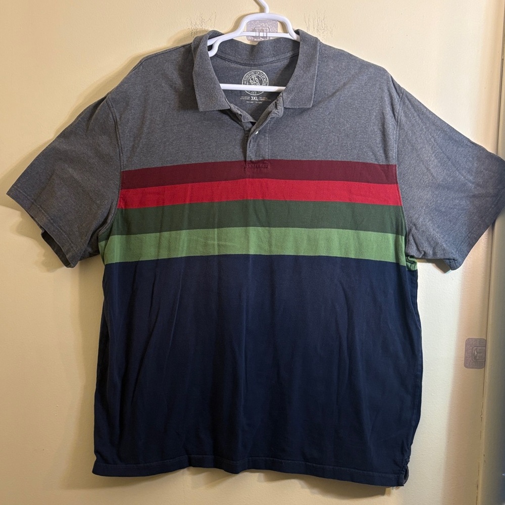 Men's 626 Blue Gray Striped Polo Shirt 3XL 100% cotton